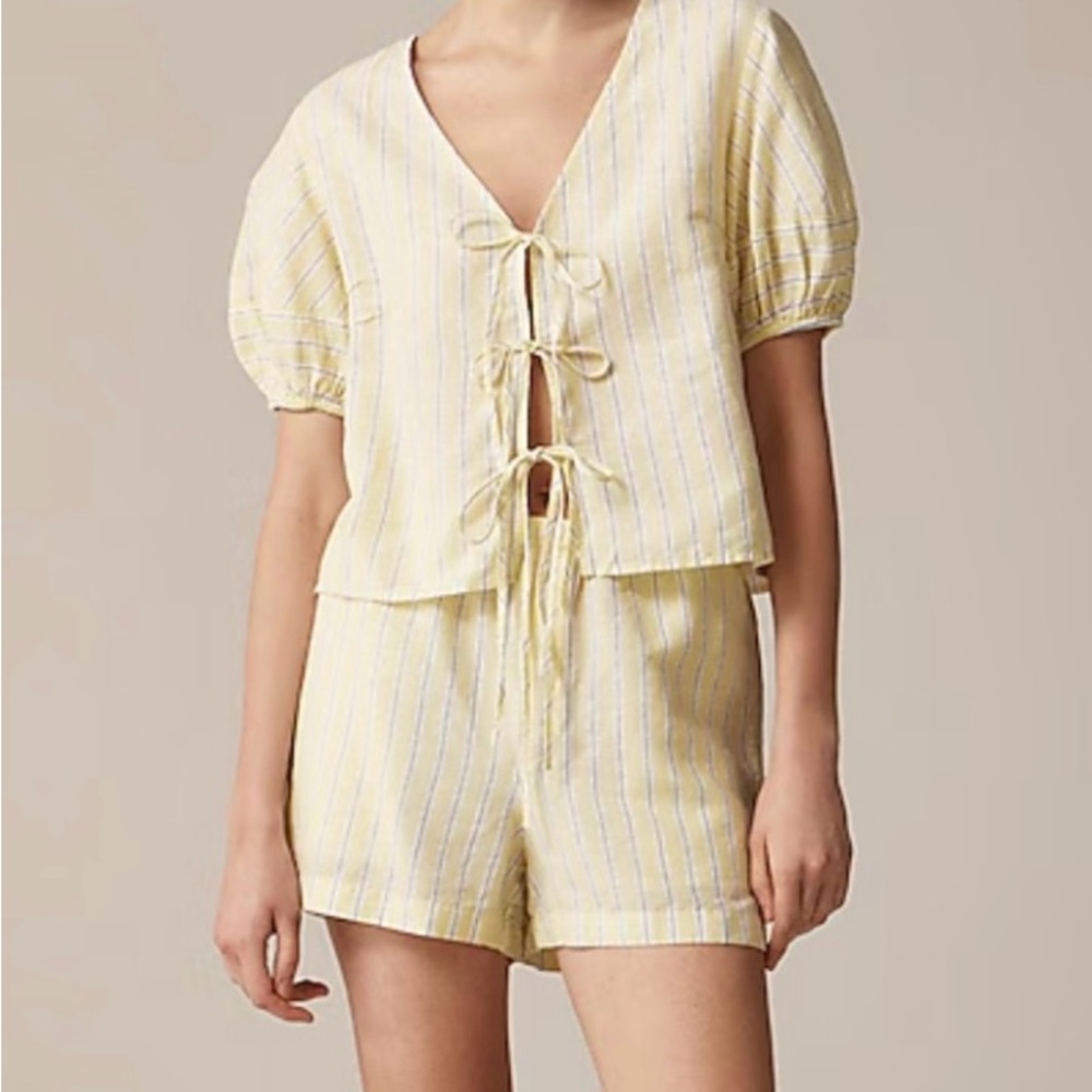 J. Crew Yellow and white Striped Linen Pajama Top